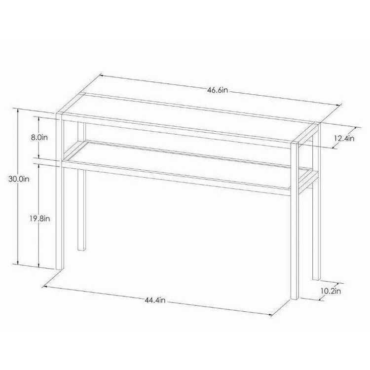 Line drawing of a table with dimensions labeled as 46.6 inches long, 12.4 inches wide, and 30.0 inches high, featuring a lower shelf 8.0 inches below the tabletop.