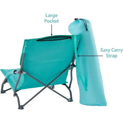 Teal Foldable Outdoor Beach Camping Chairs with Cushions and Arm Rests