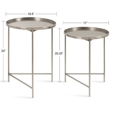 Ulani Satin Silver Nesting Metal Side Tables, Set of 2