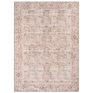 World Rug Gallery Delano Terracotta Floral Pattern Indoor Rug – Washable Low Pile Rug with Non-Slip Backing - 1 of 4