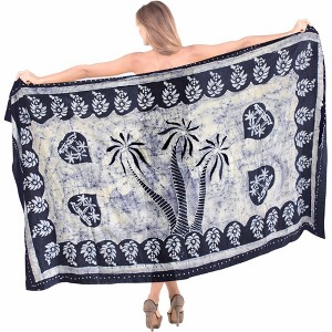 LA LEELA Women's Beachwear Summer Batik Beach Pareo Swimsuit Wraps Swim Cover Up Swimwear Dashiki Sarong Coverups for Women One Size Blue Abstract - 1 of 4