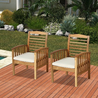 2pk Wood Outdoor Lounge Chair with Off-White Cushion - Accent Furniture