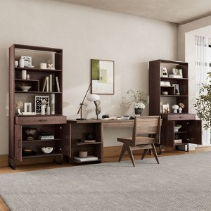 75.9" 2PCS Modern Open Bookshelf Suite Walnut, Bookcase Suite with Storage drawers and LED Strip Lights, Free Standing Display Rack-Maison Boucle - 1 of 4