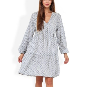 Anna-Kaci Women's Long Sleeve V-Neck Boho Print Dress with Gathered Waist - 1 of 4