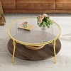 ACEPANO 29.9 in. W Modern Round 2-Tiered Coffee Table with Glass Top and Gold Base for Living Room-Walnut - 3 of 4