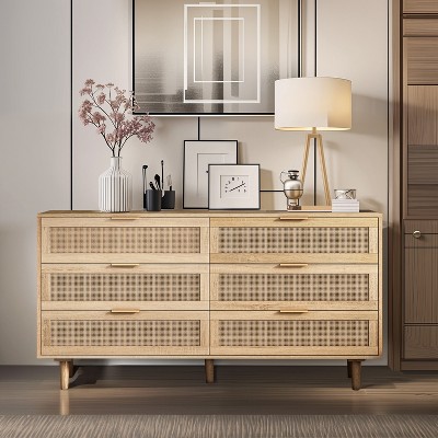 VYNXARIA 59" Rattan Storage Cabinet with 6 Drawers for Bedroom & Living Room