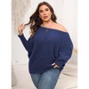Womens Plus Size Off-Shoulder Batwing Sleeve Sweater Winter Knit Tops - 3 of 4