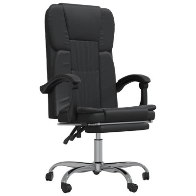 vidaXL Adjustable Reclining Office Chair - Black Faux Leather, Swivel Design, Metal Frame, Rolling Castors, Easy-Clean Upholstery