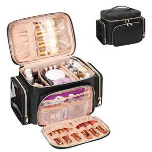 Portable Travel Makeup Bag Organizer With Makeup Brush Compartment and Two Side Pockets - 1 of 4