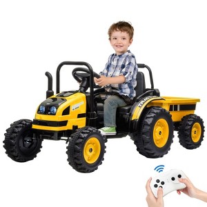 12V Kids Ride-On Tractor with Trailer, Remote Control, Music, Rear Wheels Suspension-Battery Powered Electric Vehicle Toy - 1 of 4