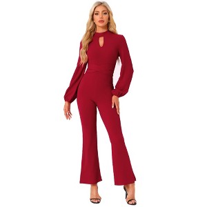 INSPIRE CHIC Women's Long Sleeve High Waist Elegant Party Bell Bottom Pants Jumpsuit - 1 of 4