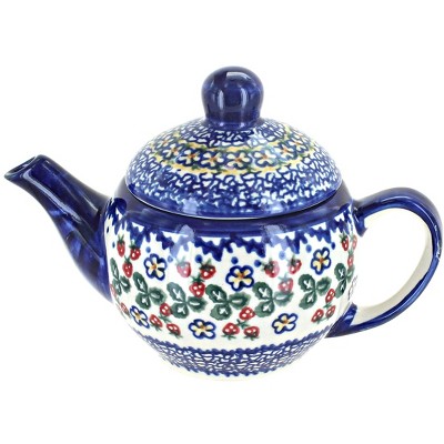 Blue Rose Polish Pottery Strawberry Garden Individual Teapot