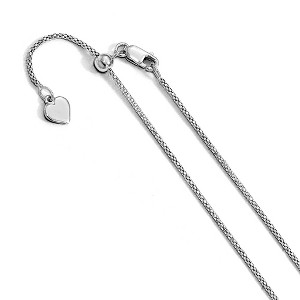 Black Bow Jewelry 1.2mm Rhodium Sterling Silver Adj. Popcorn Mesh Chain Necklace, 22in - 1 of 4