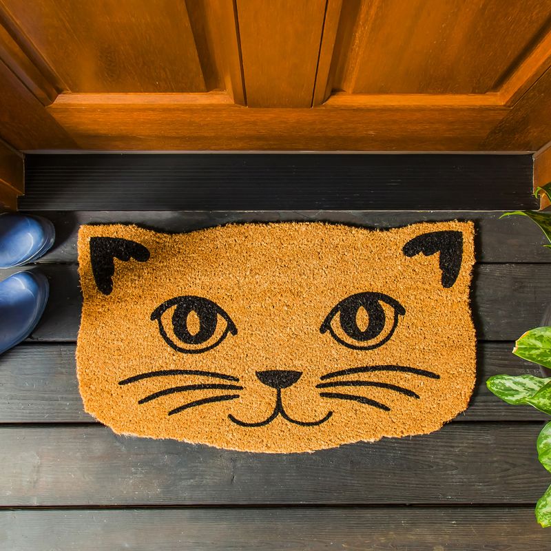Evergreen Cat Face Shaped Indoor Outdoor Natural Coir Doormat 1'4"x2'4" Brown, 2 of 10