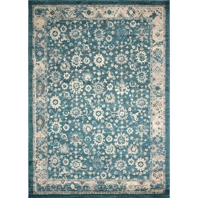 Turquoise and Beige Floral Synthetic 10' x 14' Area Rug