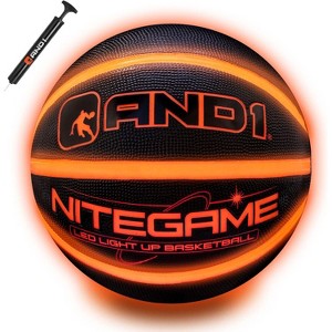 AND1 Nitegame LED Light Up Basketball, Glow in The Dark, Regulation Size 7 (29.5”), Made for Indoor/Outdoor, Sold Deflated, Black/Orange - 1 of 4
