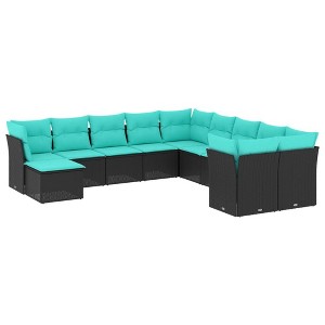 vidaXL Patio Sofa Set with Cushions - 11 Piece Black Poly Rattan - Outdoor Garden, Backyard, Patio Furniture Modular Design - 1 of 4