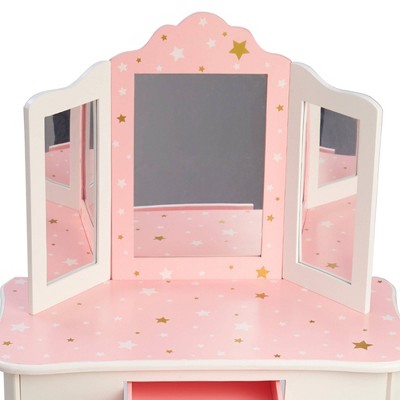 Gisele Blush Pink Star Print Kids Vanity Set with Bench