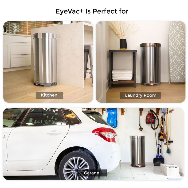EyeVac 2 in 1 Stainless Steel 2 Liter Touchless Infrared Sensor Dual Filter Floor Vacuum Cleaner & Self Opening Trash Bin Waste Container, 4 of 7