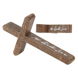 Dicksons No Greater Love Natural Wood Look 10 x 5 Inch Resin Stone Tabletop Cross - 1 of 2