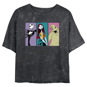 Juniors Womens The Nightmare Before Christmas Jack, Sally, Oogie Portraits Crop T-Shirt - 1 of 4