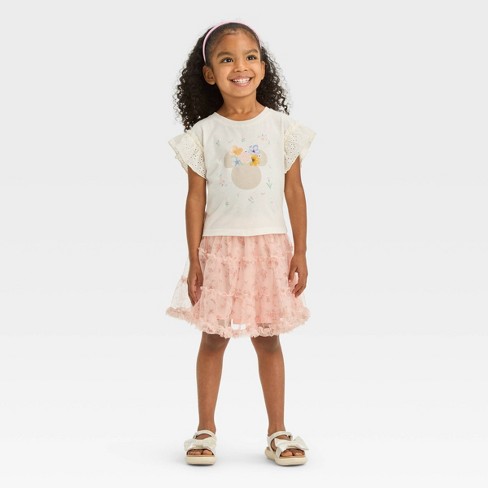 Toddler Girls' Disney Minnie Mouse Top and Skirt Set - Light Pink/Cream 5T