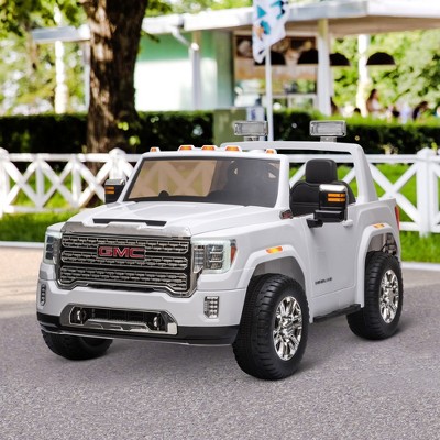 White 12V GMC Sierra HD Kids Ride-On Truck with Remote Control