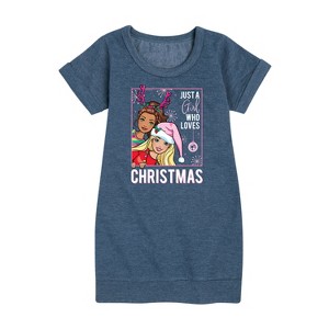 Girls' - Barbie - Holidays & Christmas Graphic Short Sleeve Fleece Dress - 1 of 4