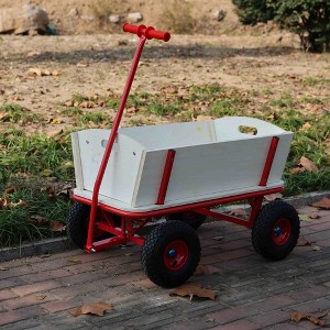Angel Sar Wooden Wagon for Kids, Red Four-Wheel Outdoor Pull Cart with 260LB Capacity, Childrens Play Wheelbarrow - 1 of 4
