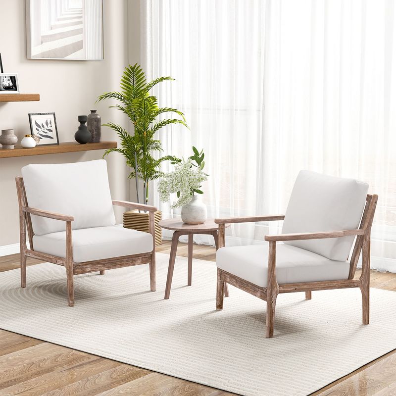 Tangkula Wooden Accent Chair 2 Set Armchair w/ Solid Wood Frame Removable Seat Cushion, 2 of 10