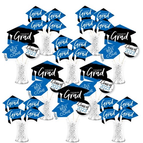 Big Dot of Happiness - Blue Grad - Best Is Yet to Come - 2022 Royal Blue Graduation Party Centerpiece Sticks - Showstopper Table Toppers - 35 Pieces