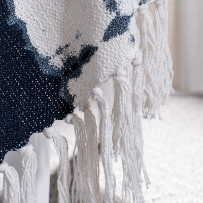 Arya Beige and Navy Cotton Throw Blanket with Fringe