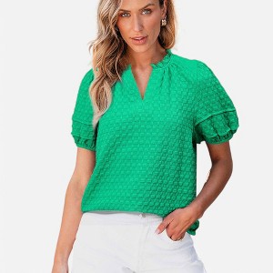 Amaryllis Women's Textured Blouse Ruffle Sleeve V-Neck Lightweight Chic Top Elegant Casual Versatile Everyday Piece - 1 of 4