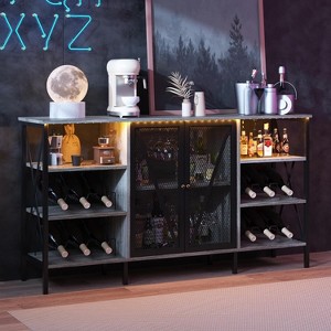 12-Bottle Metal Wood Wine Storage Cabinet with Bottle Rack, Stemware Holder, LED Lighting, Mesh Door Buffet Sideboard for Living Room - 1 of 4