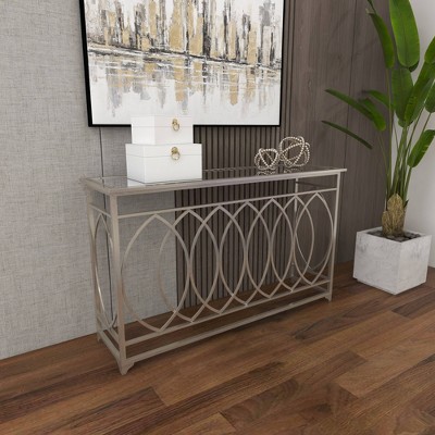 Silver Metal and Glass Geometric Console Table
