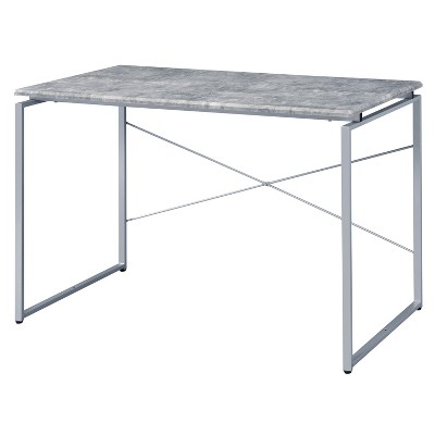 Vynxaria Grey Silver Desk with Metal Sled Legs Contemporary Base Writing Table for Home Office Studio