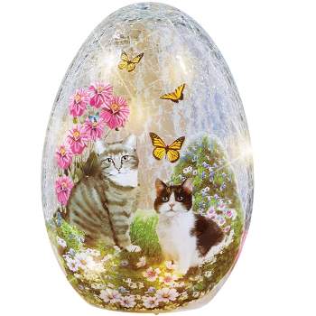 Collections Etc LED Lighted Garden Cats Glass Egg Lamp 6 X 5.25 X 8.5