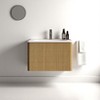 24" Floating Bathroom Vanity with Striped Natural Oak Texture, Wall-Mounted Cabinet, Integrated White Ceramic Sink - 3 of 4