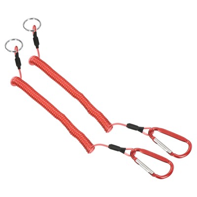 Unique Bargains Retractable Coiled Safety Cords Carabiners Fishing Tool Lanyards 2 Pcs
