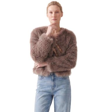 INSPIRE CHIC Women's Open Front Round Neck Soft Shaggy Lined Faux