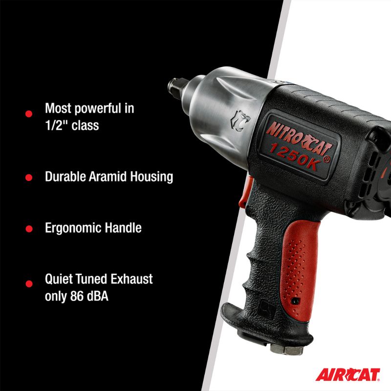 AIRCAT 1250-K 1/2-Inch Nitrocat Composite Twin Clutch Impact Wrench 1300 ft-lbs, 5 of 10