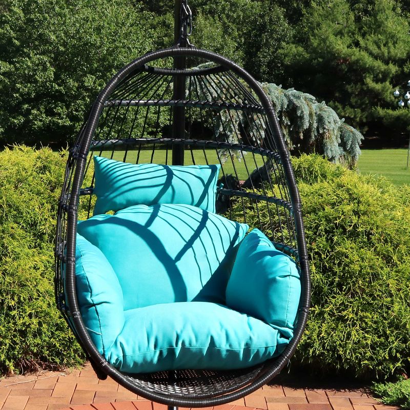Sunnydaze Outdoor Resin Wicker Patio Penelope Hanging Basket Egg Chair Swing with Cushions and Headrest - 2pc, 2 of 10