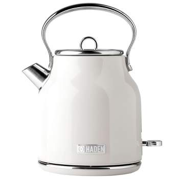 Haden 75012 Heritage 1.7 Liter Stainless Steel Body Countertop Retro Electric Kettle with Auto Shutoff & Dry Boil Protection, Ivory White