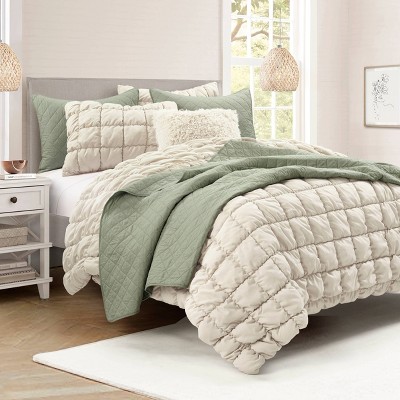 Lush Decor Lush Décor Full/Queen 3pc Puff Comforter Set Neutral: Polyester Bedding Set, Lightweight, Teen Bedding, OEKO-TEX Certified — фото 2