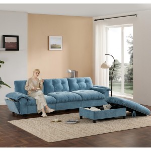 Modern Sectional Sofa L-Shape Sofa Upholstered Cloud Sofa with Charging Ports&Cup Holder&Side Storage Pockets&Movable Storage Ottoman -ModernLuxe - 1 of 4