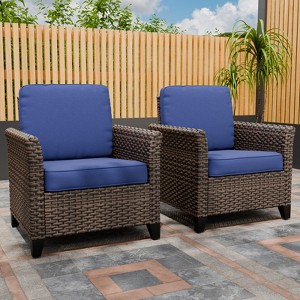 EAGLE PEAK Ocean Vista 2 Piece Outdoor Patio Chairs, Variated All-weather PE Wicker Single Dinnning Chairs with Cushions - 1 of 4