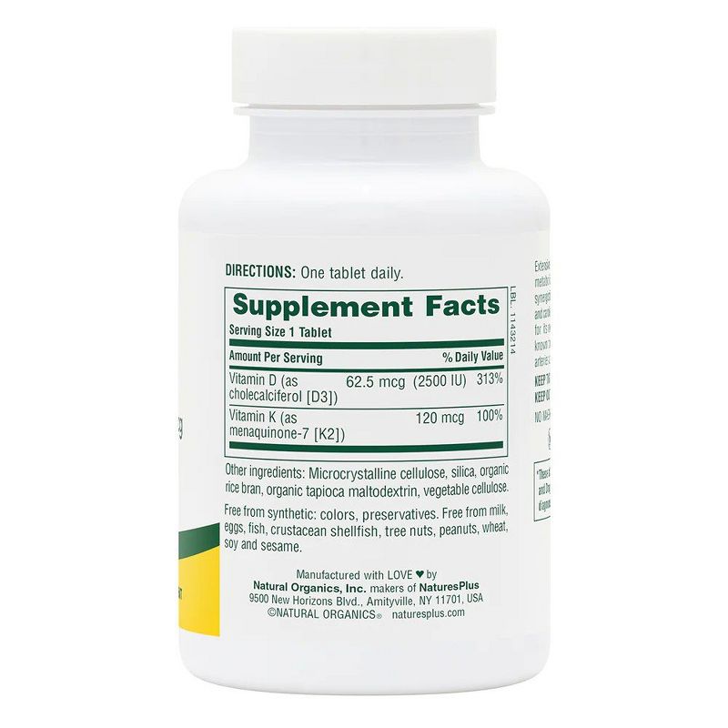 Nature's Plus VIT D3(2500 IU) with K2(120 MCG)  -  90 Tablet, 2 of 4