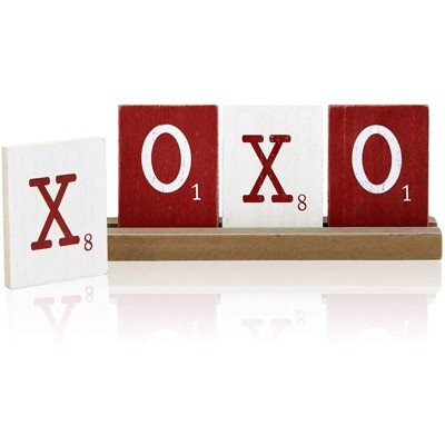 Farmlyn Creek 5 Pieces Wooden XOXO Letters with Stand, Valentine's Tabletop Décor