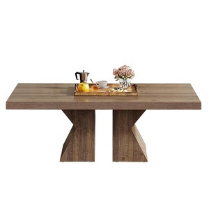 Gulches Wood Coffee Table, 47-Inch Rectangular Center Table with Thick Wooden Base, Farmhouse Wood-Look Cocktail Table(Brown) - 1 of 2