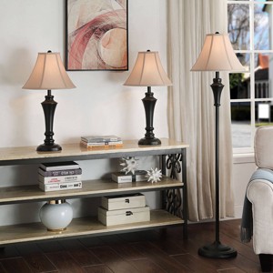 2 Table Lamps and 1 Floor Lamp Black Finish with Taupe Fabric Shades - StyleCraft - 1 of 4